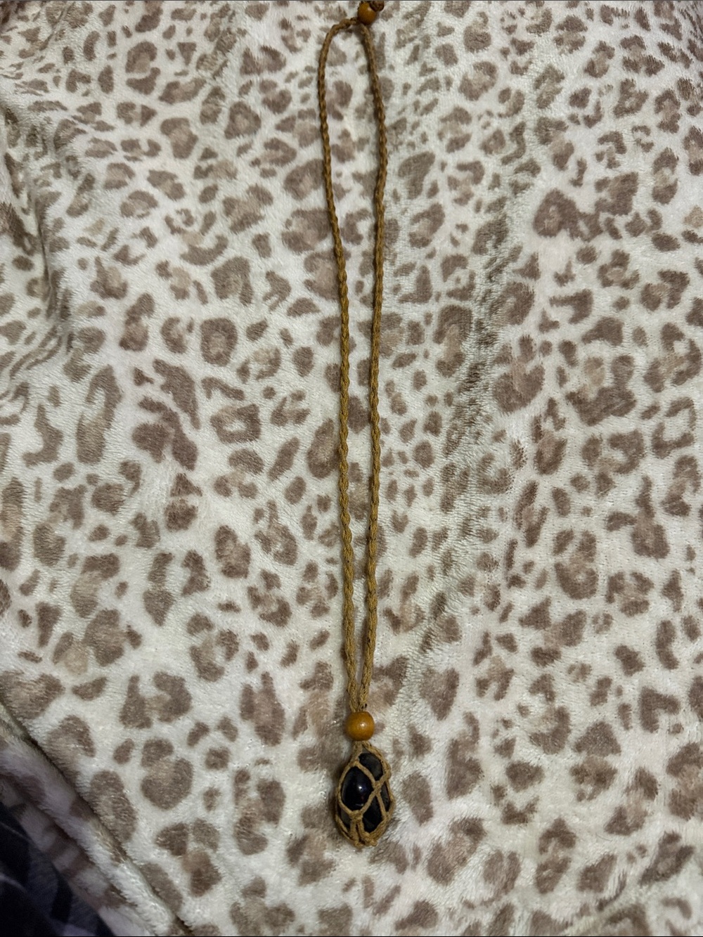Handcrafted Brown Macrame Pendant Necklace with Black Stone